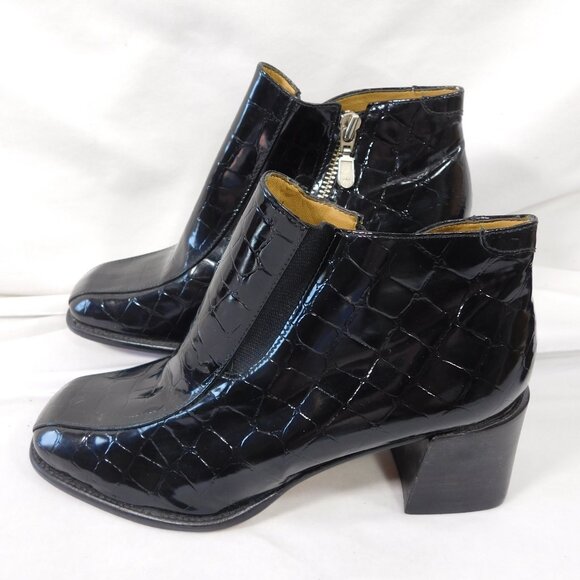 Franco Sarto Black Patent Leather Ankle Boots - Picture 2 of 7